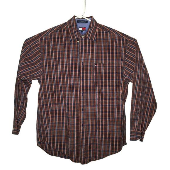 Tommy Hilfiger Button-up Shirt Long Sleeve Sz Large blue red Plaid Career Winter - Picture 1 of 4